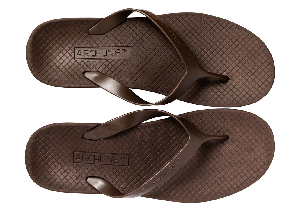 ARCHLINE Orthotic Thongs Arch Support Shoes Footwear Flip Flops Orthopedic - Brown/Brown - EUR 43