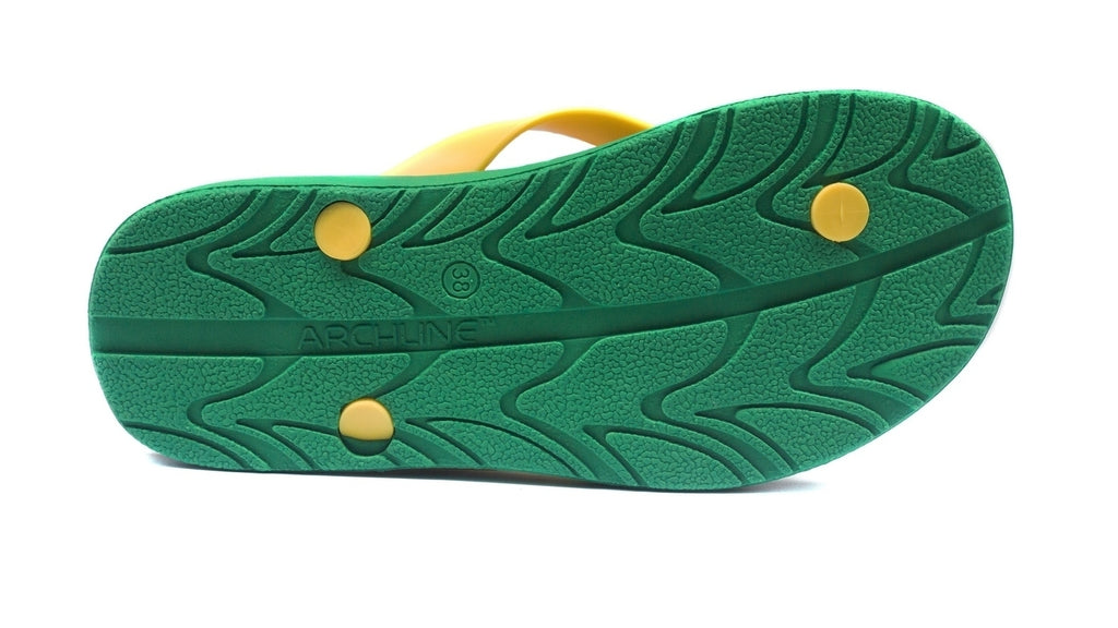 ARCHLINE Orthotic Thongs Arch Support Shoes Footwear Flip Flops Orthopedic - Green/Gold - EUR 39