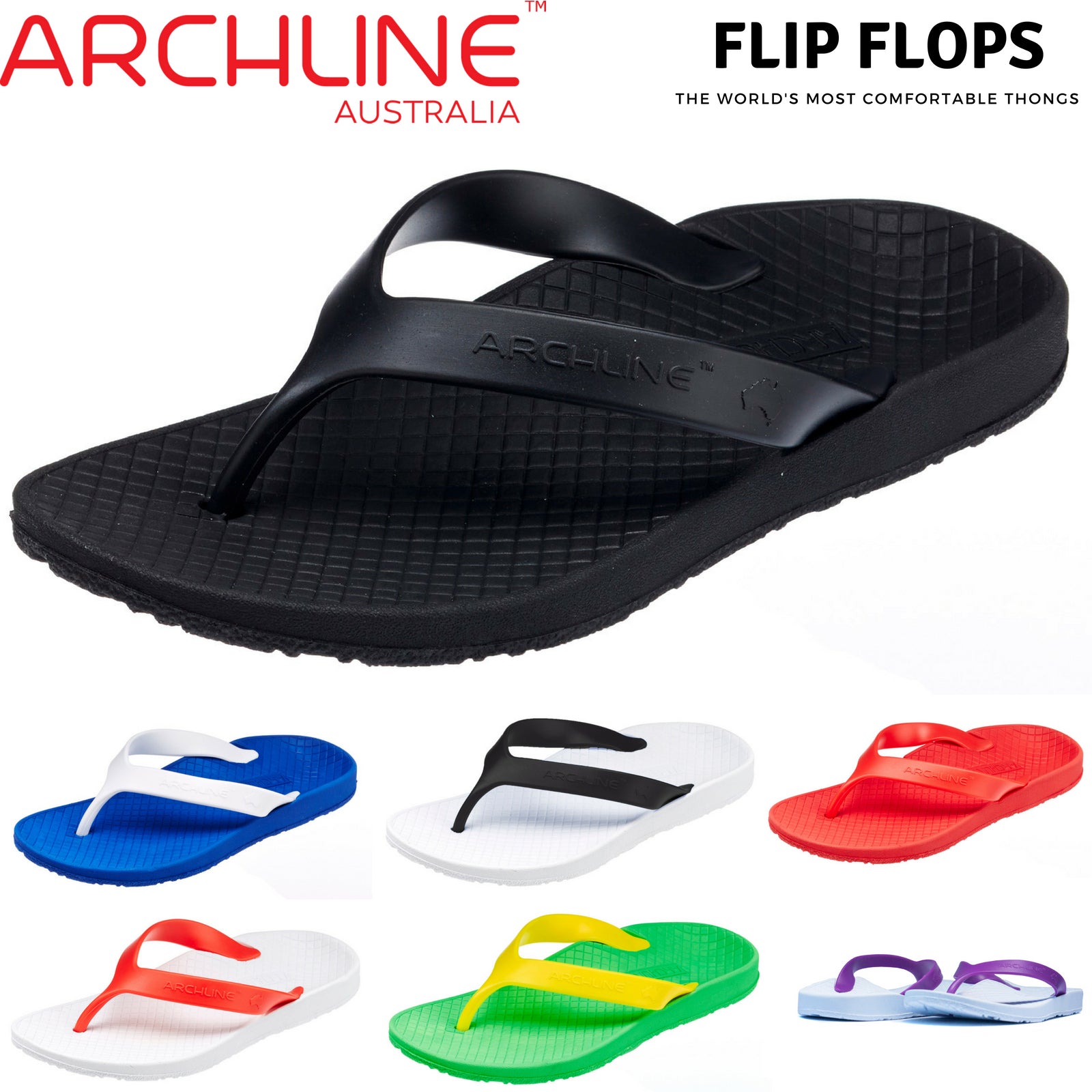 ARCHLINE Orthotic Thongs Arch Support Shoes Footwear Flip Flops Orthopedic - White/Red - EUR 39