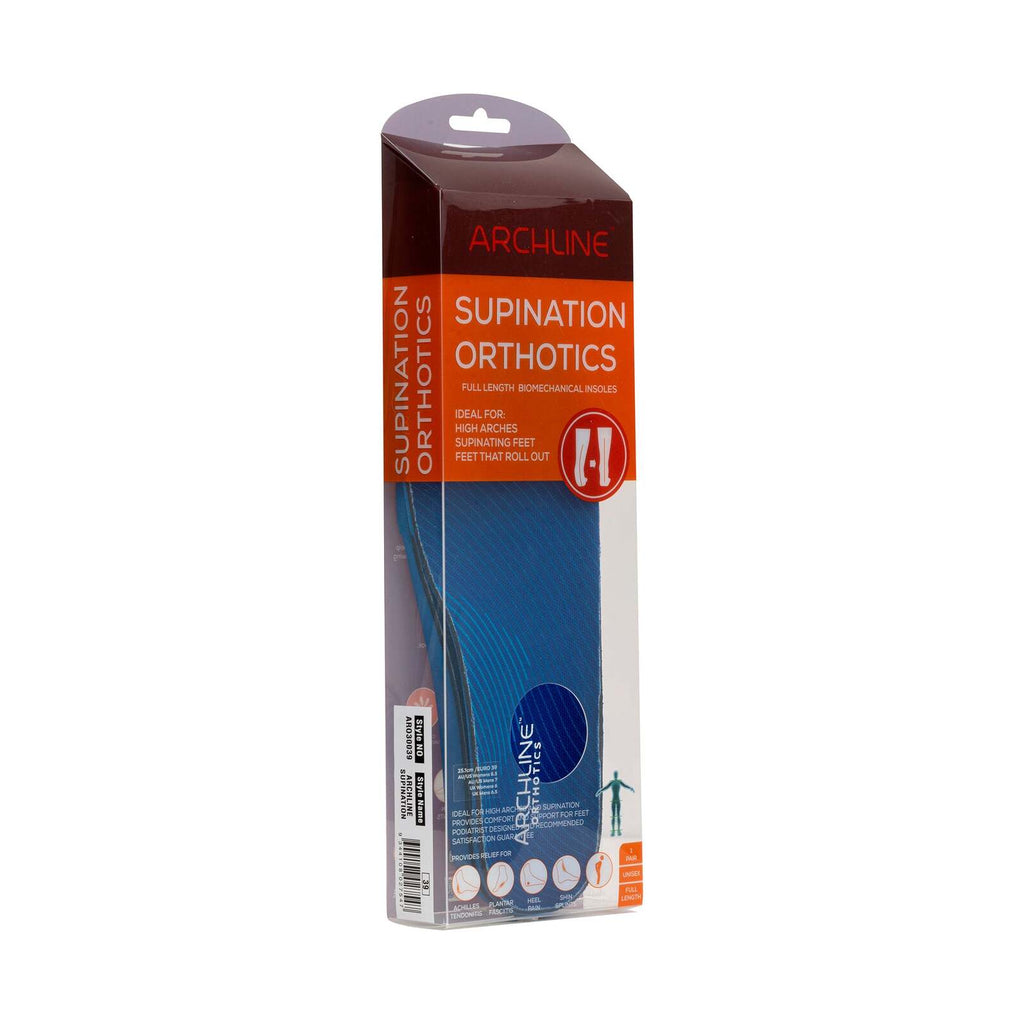 Archline Supination Orthotic Insoles - Full Length (Unisex) Plantar Fasciitis High Arch - Euro 36