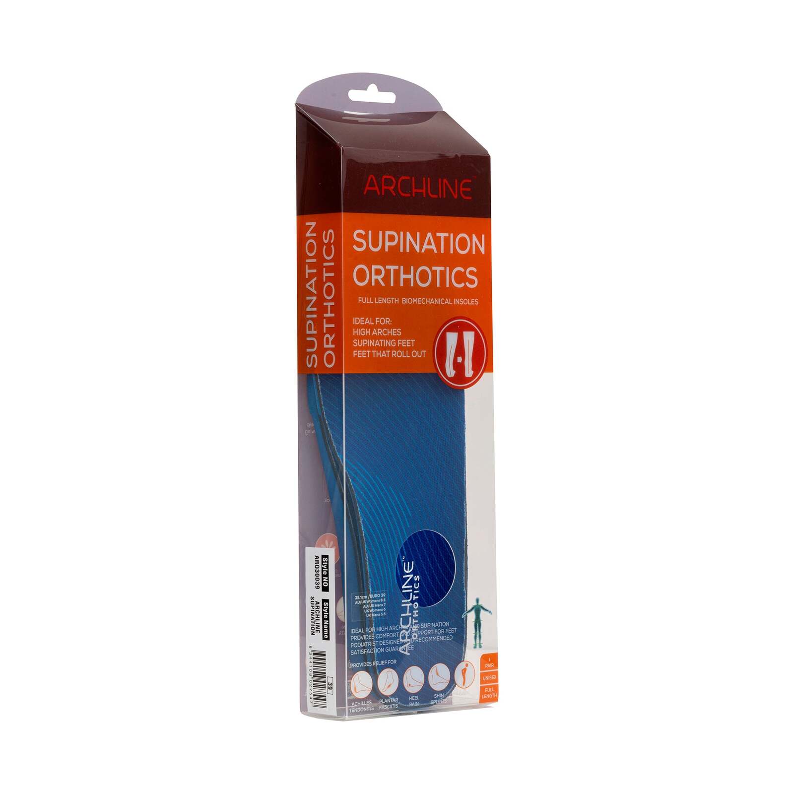 Archline Supination Orthotic Insoles - Full Length (Unisex) Plantar Fasciitis High Arch - Euro 44