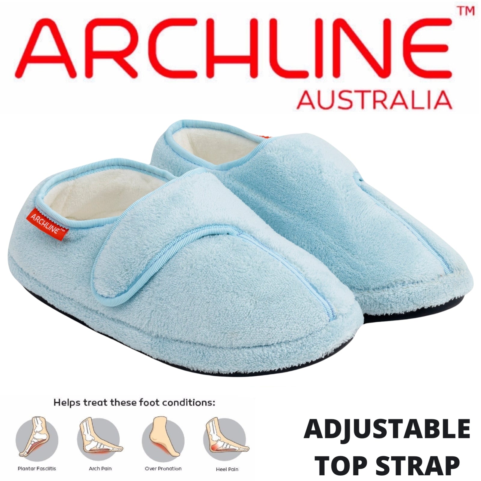 ARCHLINE Orthotic Plus Slippers Closed Scuffs Pain Relief Moccasins - Baby Blue - EU 42
