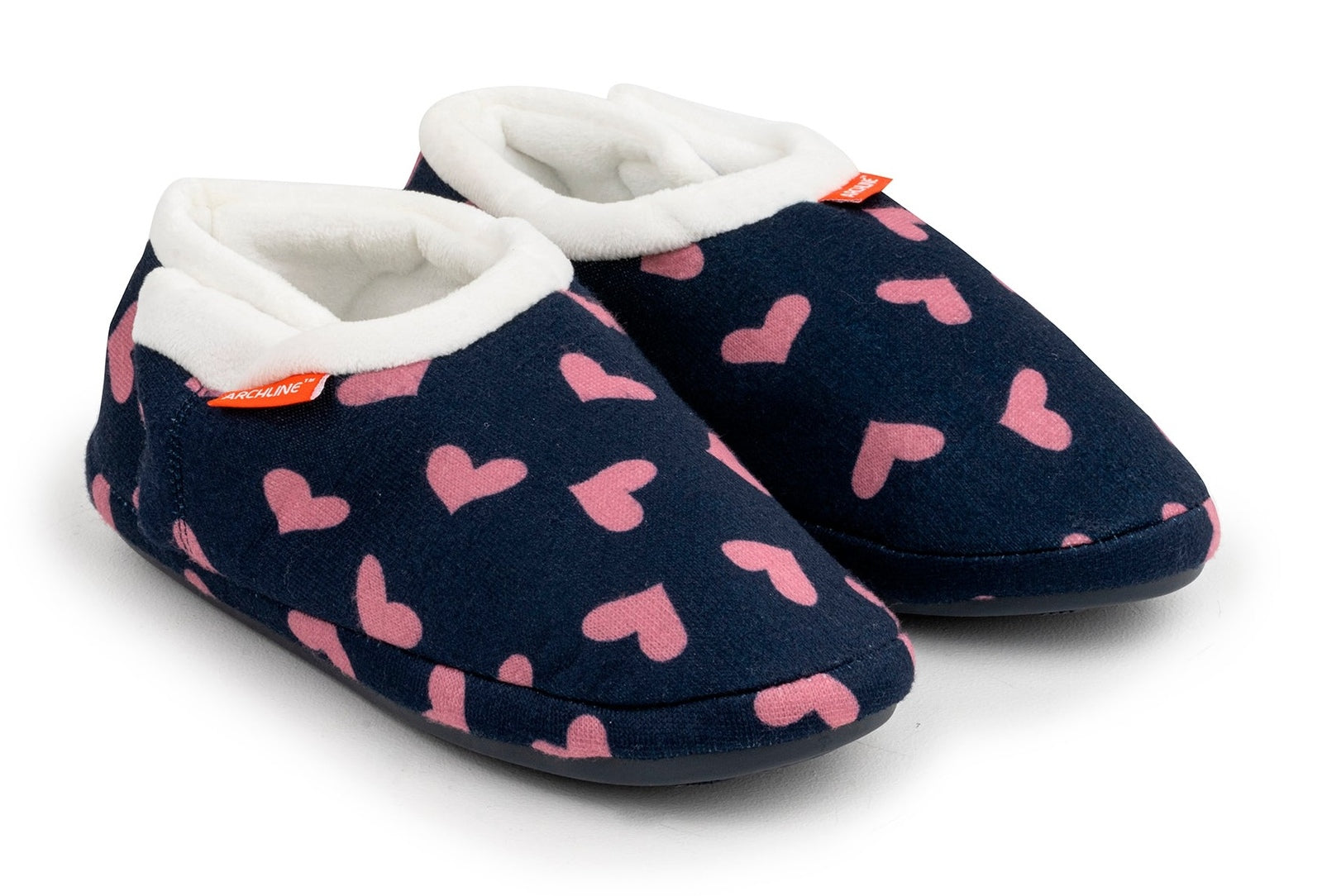 ARCHLINE Orthotic Slippers CLOSED Arch Scuffs Moccasins Pain Relief in Navy Hearts - EUR40