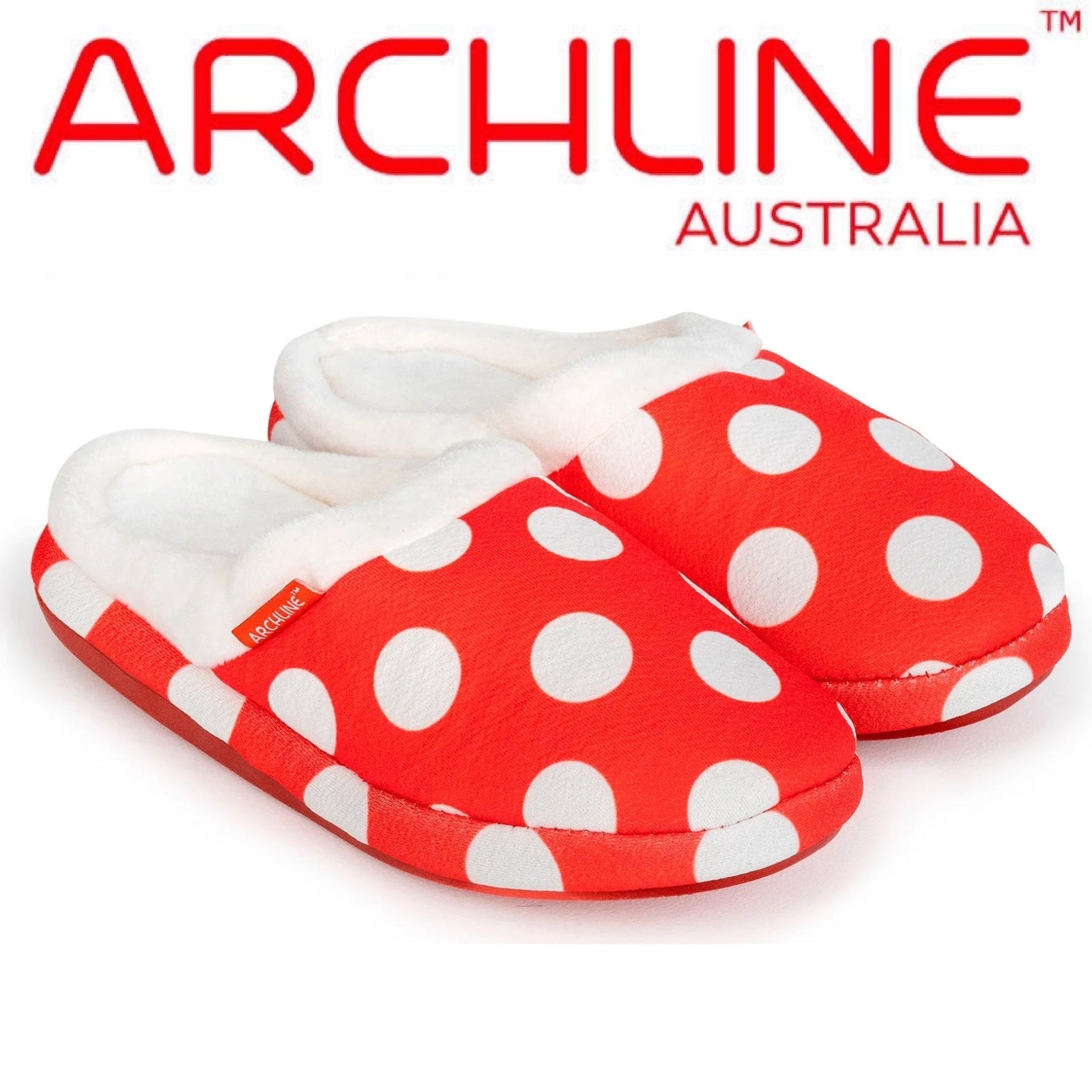 ARCHLINE Orthotic Slippers Slip On Scuffs Pain Relief Moccasins - Red Polka Dot - EUR 40 (Womens US 9)