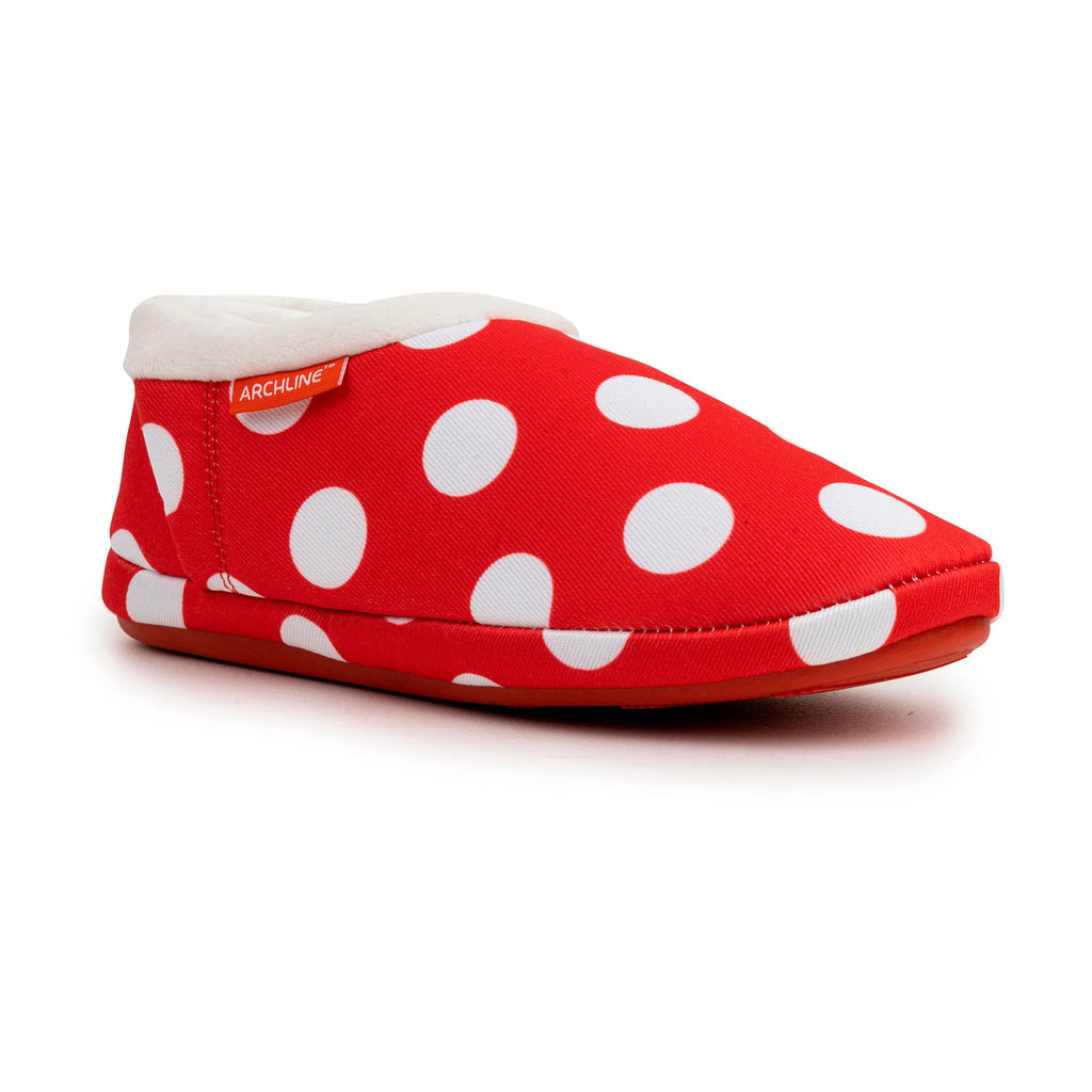 ARCHLINE Orthotic Slippers CLOSED Back Scuffs Moccasins Pain Relief - Red Polka Dots - EUR 39 (Womens US 8)