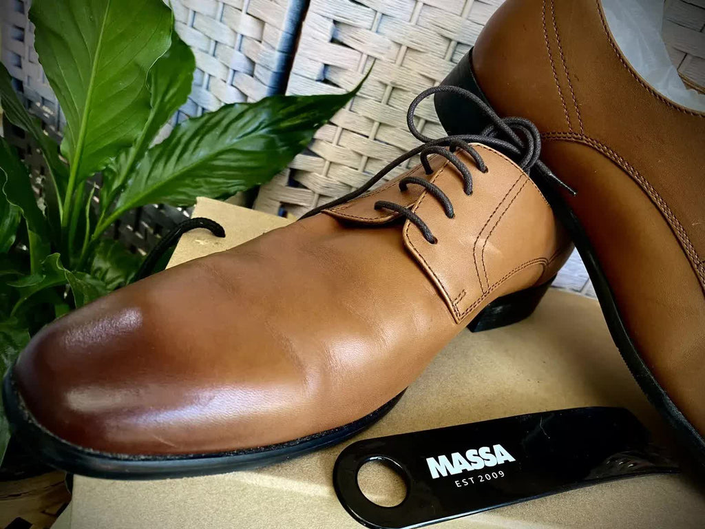 Massa Ascoli Leather Derby Dress Lace Up Shoes Wedding Business Formal in Tan - UK 9