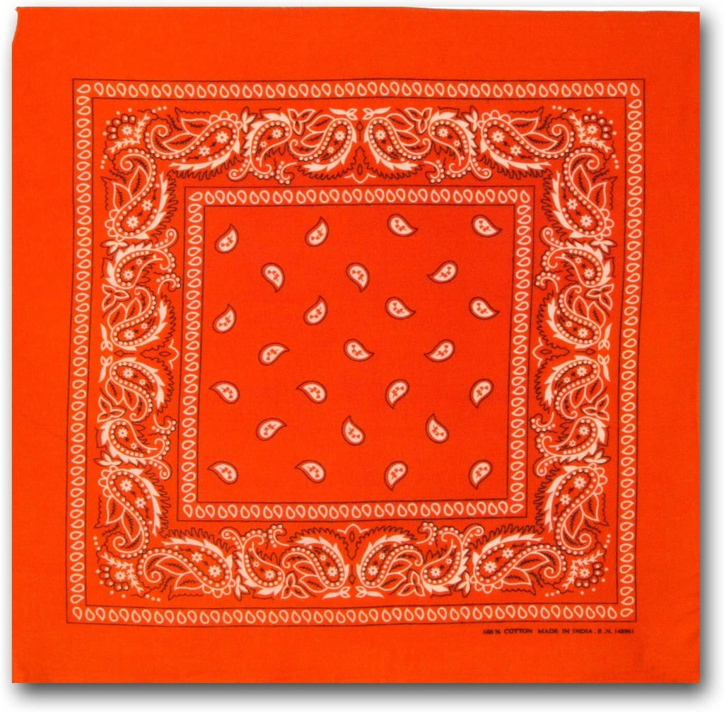 BANDANA Paisley 100% COTTON Head Wrap Durag Bandanna Summer Biker Scarf Mask - Orange