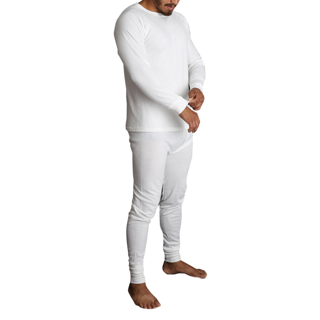 2pcs Set Mens Merino Wool Blend Long Sleeve Thermal Top & Long Johns Pants Underwear - Beige - M