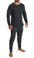 2pcs Set Mens Merino Wool Blend Long Sleeve Thermal Top & Long Johns Pants Underwear - Black - L