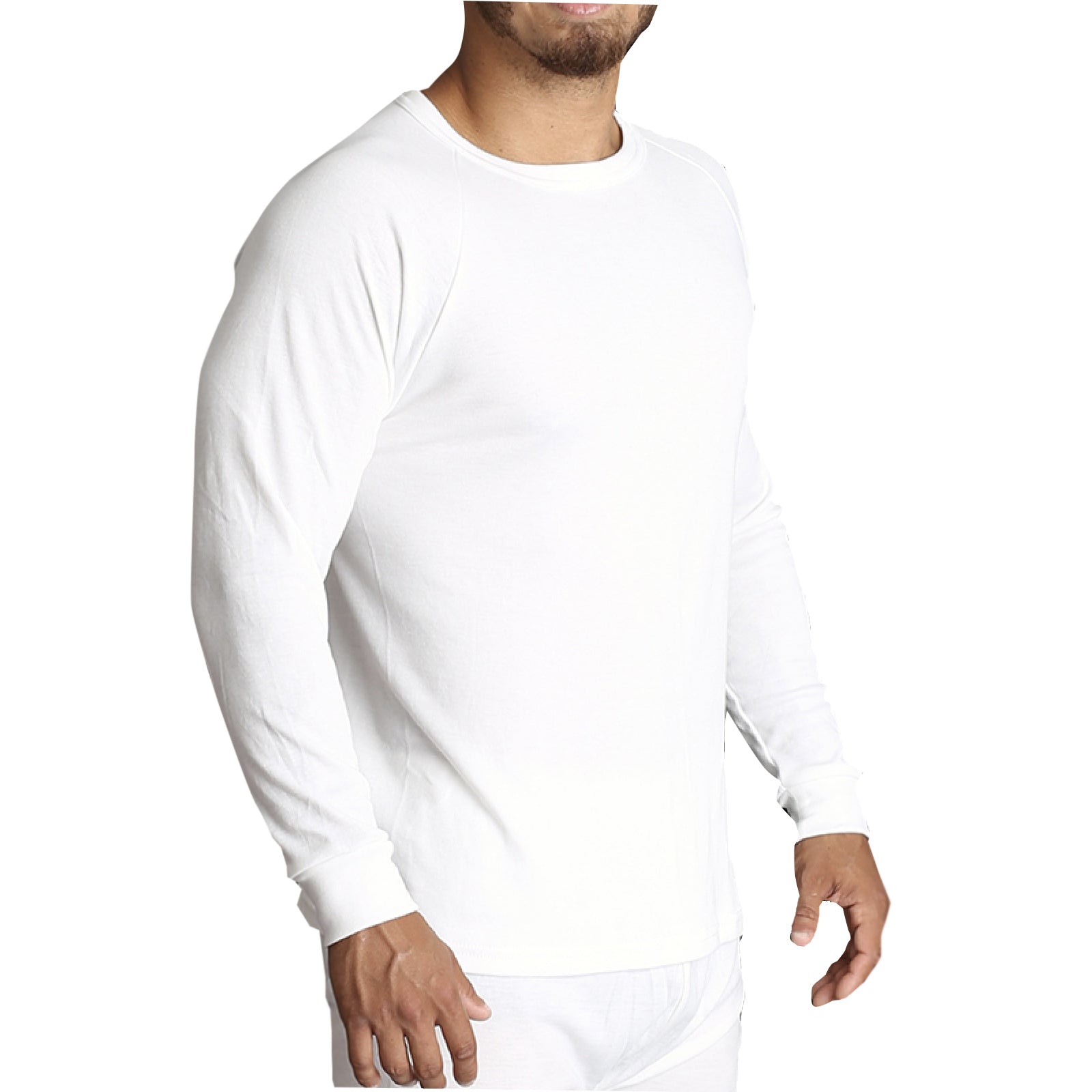 Mens Merino Wool Blend Long Sleeve Thermal Top Underwear Thermals Base Layer - Beige - S