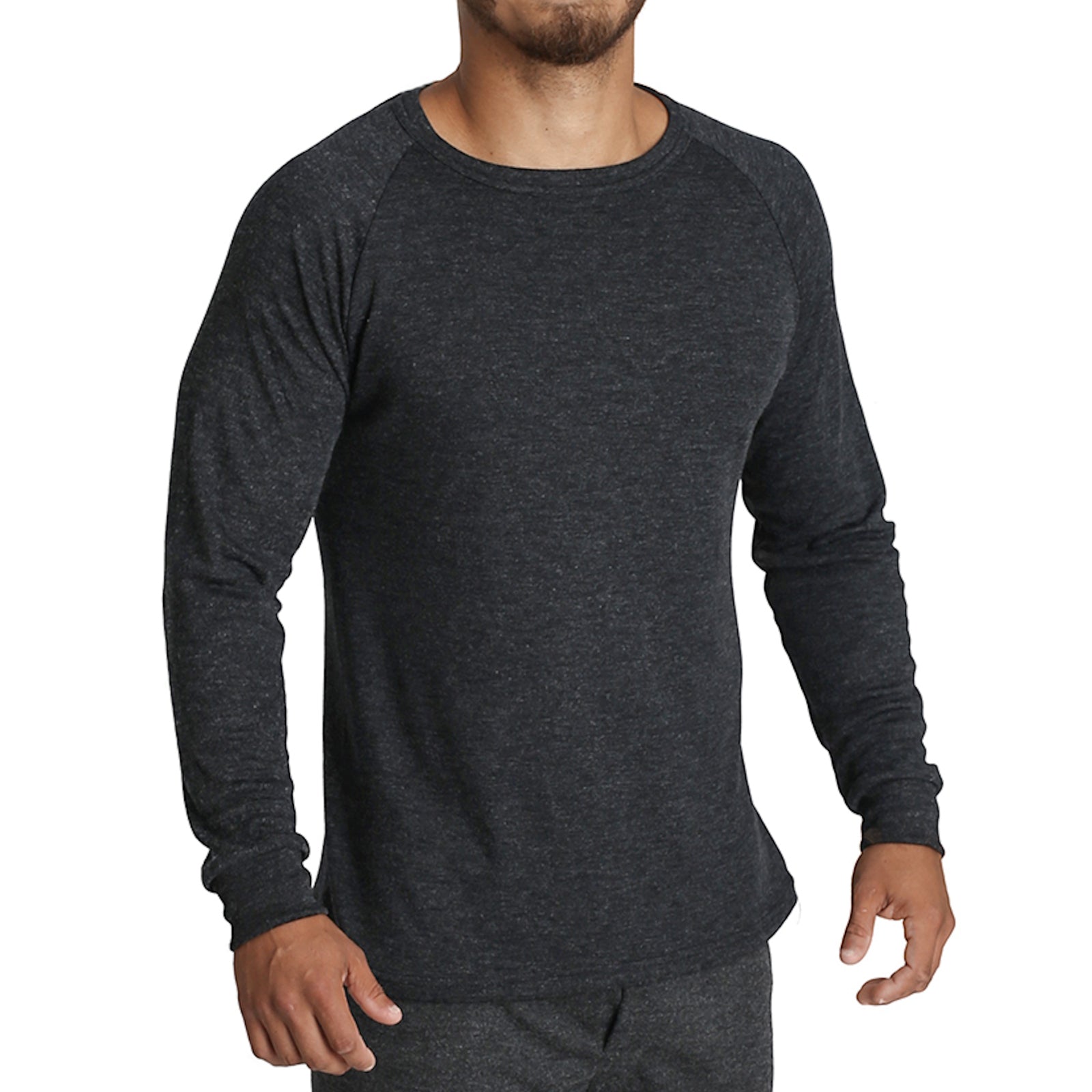Mens Merino Wool Blend Long Sleeve Thermal Top Underwear Thermals Base Layer - Black - L