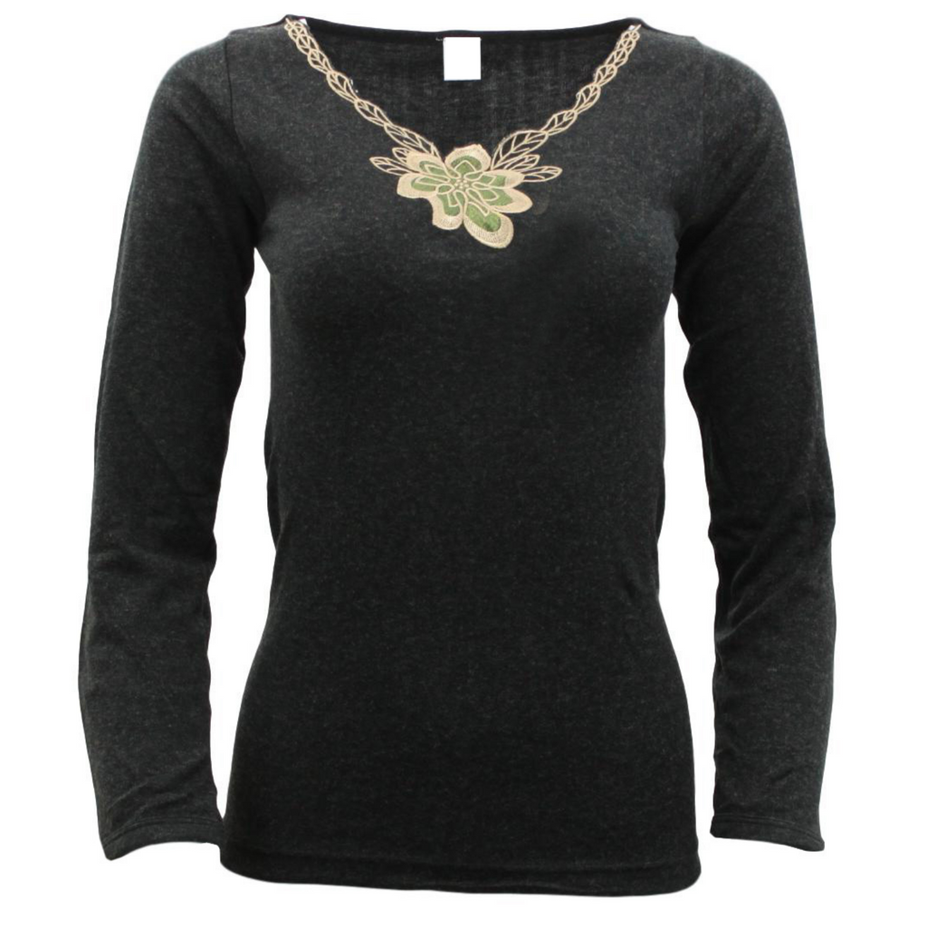 Ladies Merino Wool Blend Long Sleeve Thermal Spencer Top Thermals Underwear - Black - 10-12
