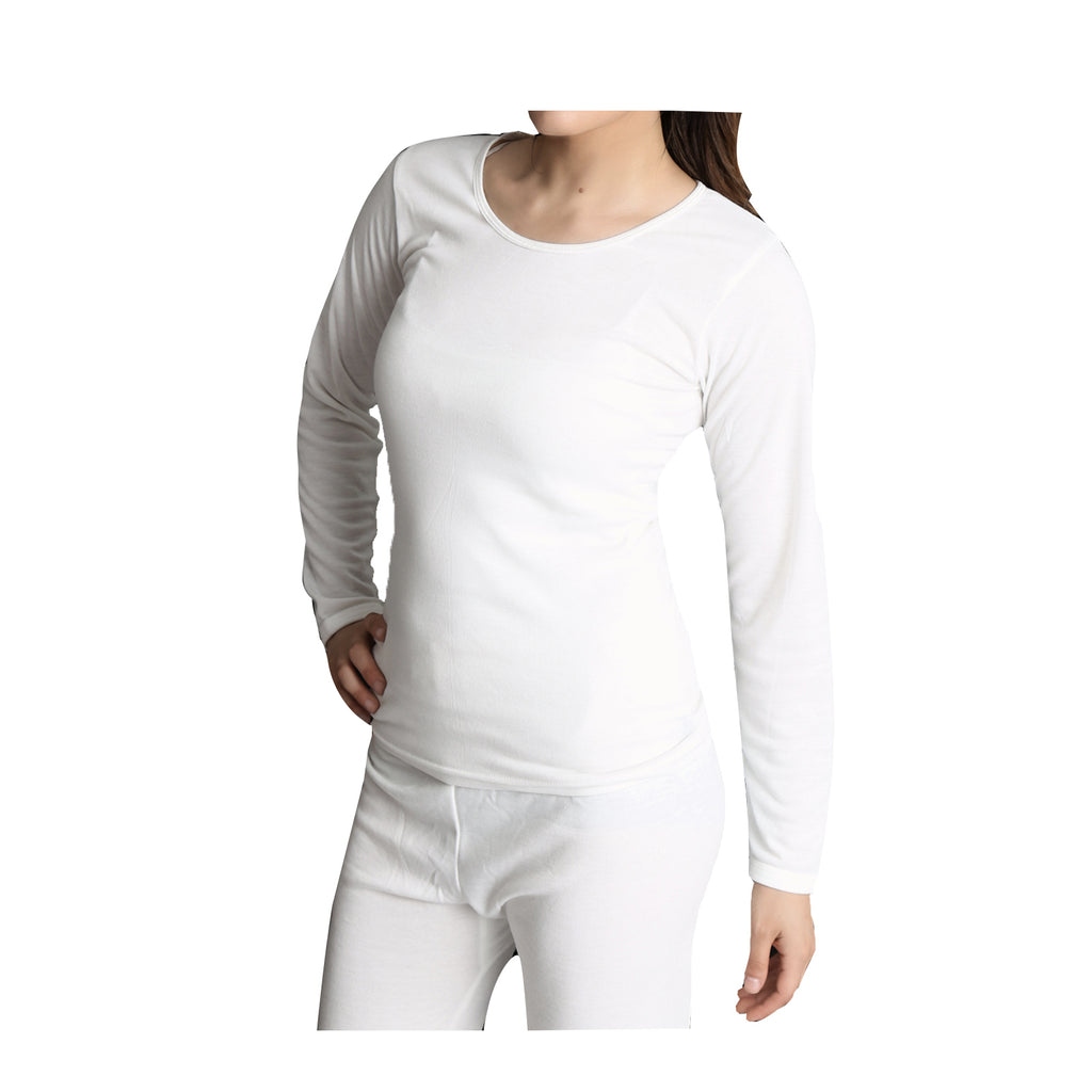 Ladies Merino Wool Blend Long Sleeve Thermal Spencer Top Underwear Thermals - Beige - 10-12