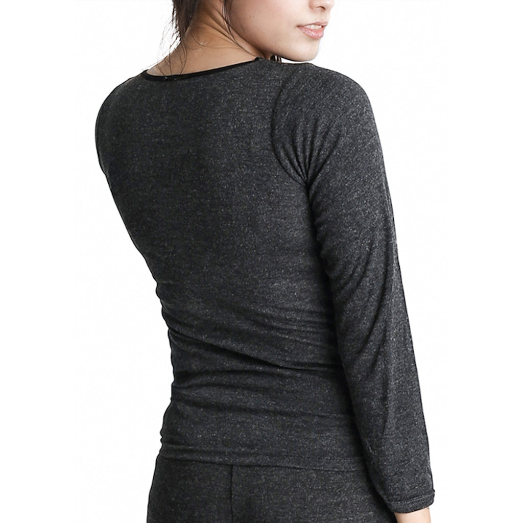 Ladies Merino Wool Blend Long Sleeve Thermal Spencer Top Underwear Thermals - Black - 18-20