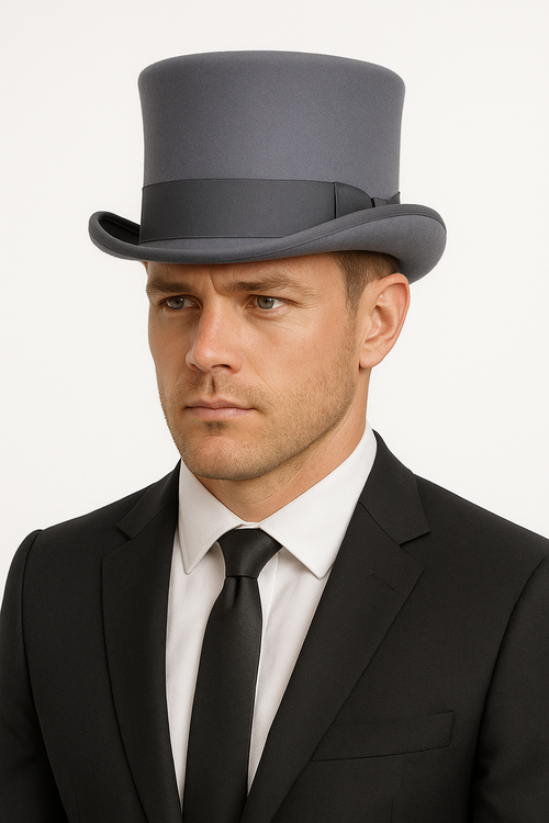 5.5"" Premium Australian Wool Felt Top Hat w/ Satin Lining Mad Hatter Magician Tuxedo in Grey - 60cm