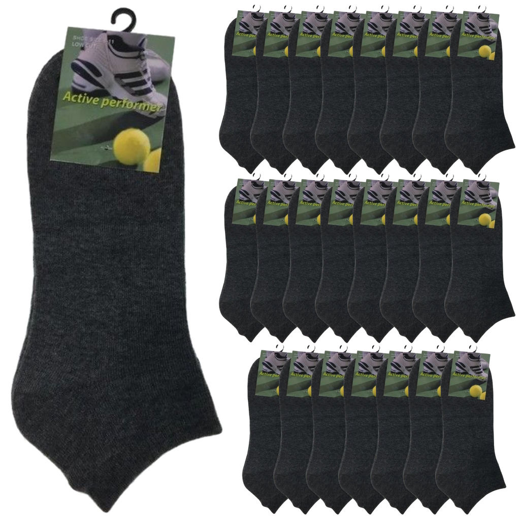 24x COTTON ANKLE SOCKS Sport Low Cut Mens Womens Running  BULK Anklet - Charcoal - 6-11