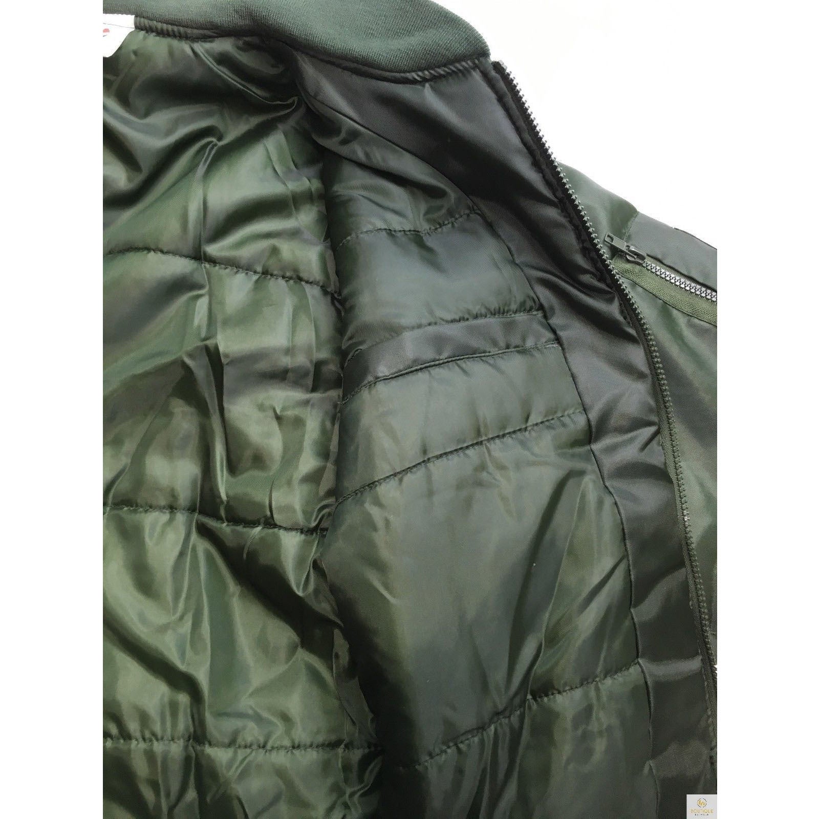 Plus Size Quilted Jacket Zip Up Classic Padded Flight Flying Winter Big & Tall - Bottle Green - 7XL