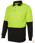 HI VIS LONG SLEEVE POLO SHIRT Top Safety Workwear Fluro Breathable Dry WB - Yellow - L