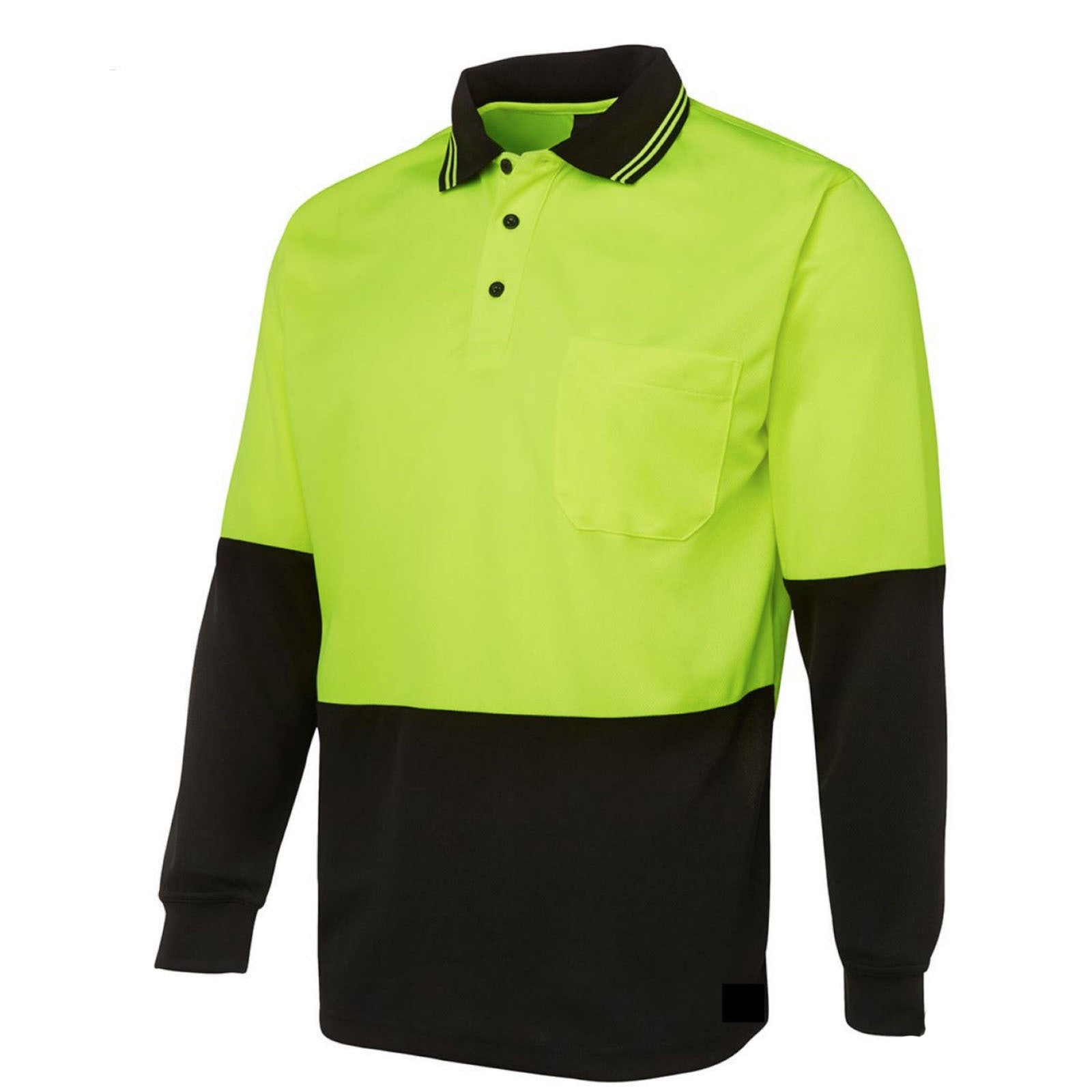 HI VIS LONG SLEEVE POLO SHIRT Top Safety Workwear Fluro Breathable Dry WB - Yellow - L