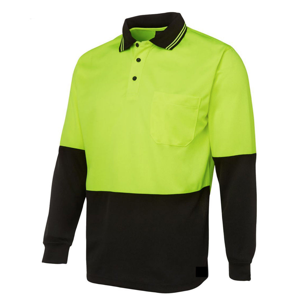 HI VIS LONG SLEEVE POLO SHIRT Top Safety Workwear Fluro Breathable Dry WB - Yellow - XXL