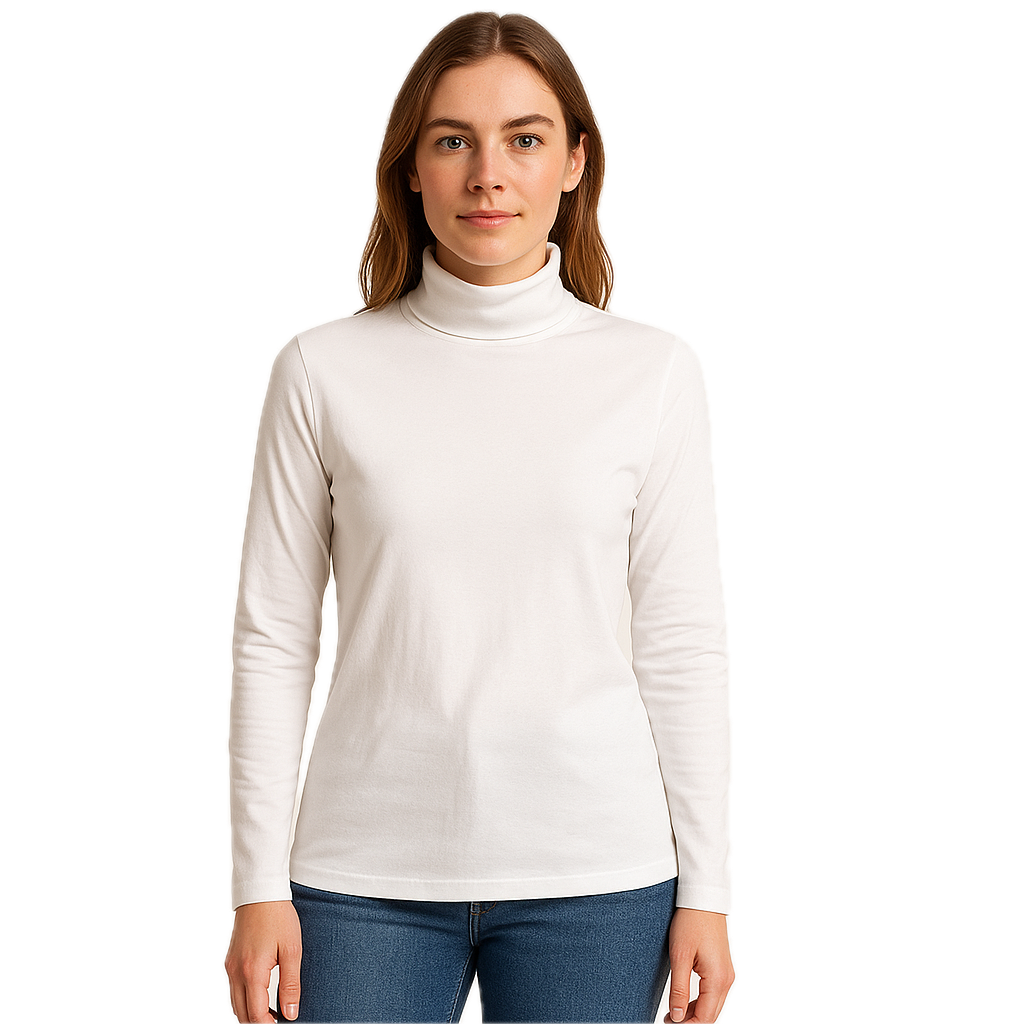 Ladies SKIVVY Womens Long Sleeve Plain Top Warm Turtleneck Cotton High Neck in White - XXL