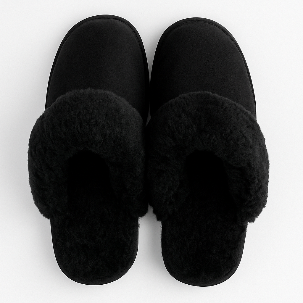 Sheepskin Wool Womens Slippers Scuffs Slip On Winter Ugg Slippers in Black - 6