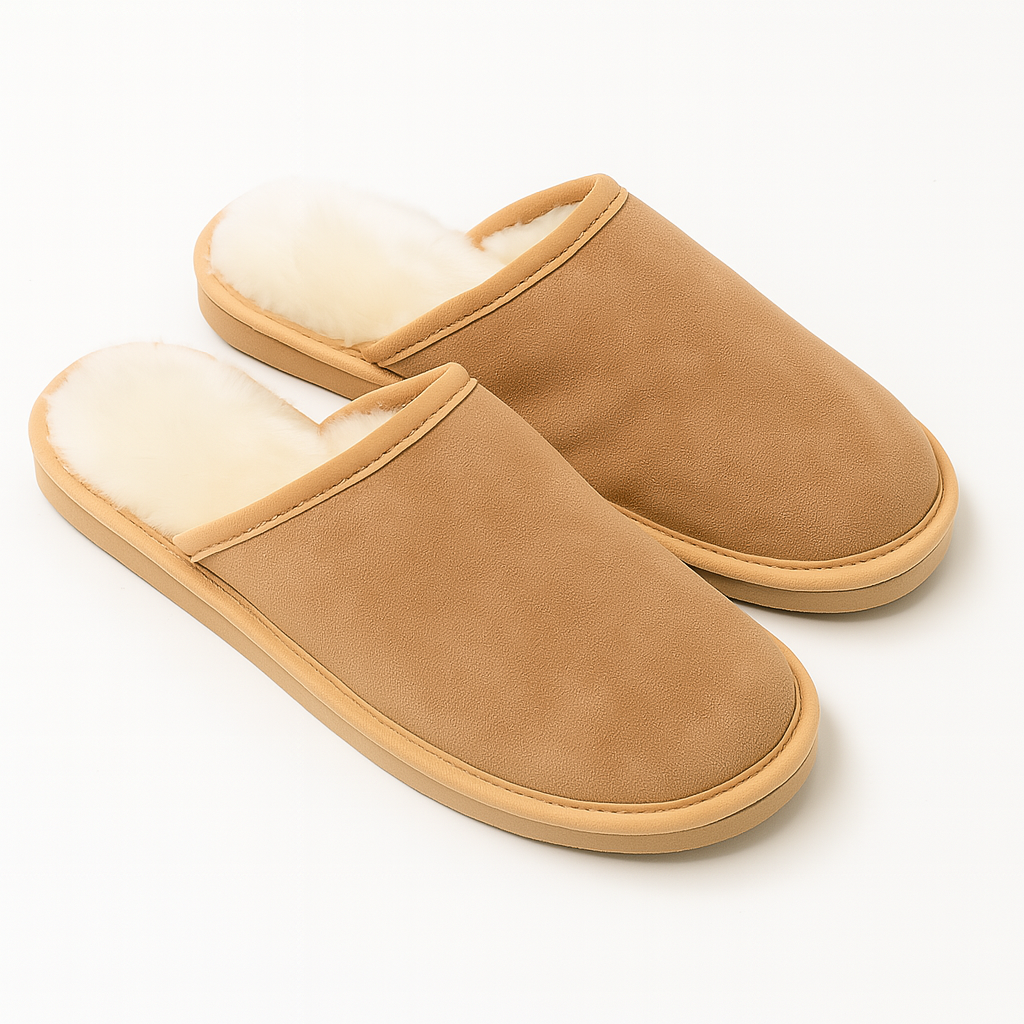 Sheepskin Wool Mens Slippers Scuffs Slip On Winter Ugg Slippers in Chestnut - 7