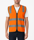 Hi Vis Safety Vest Reflective Tape Zip Up Workwear Pocket High Visibility in Orange - XL