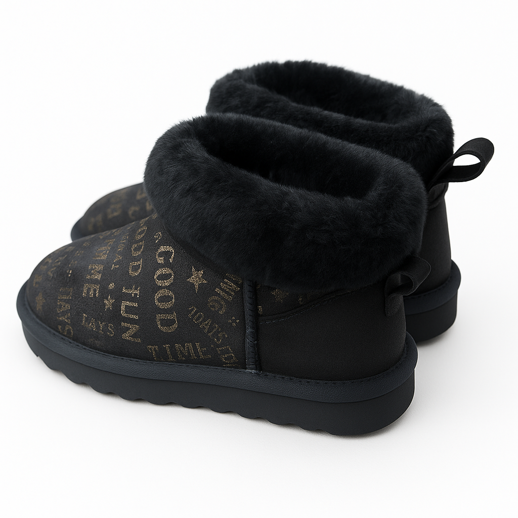 Womens Australian Sheepskin Wool Fur Mini UGG Ankle Boots in Gold Black - 5