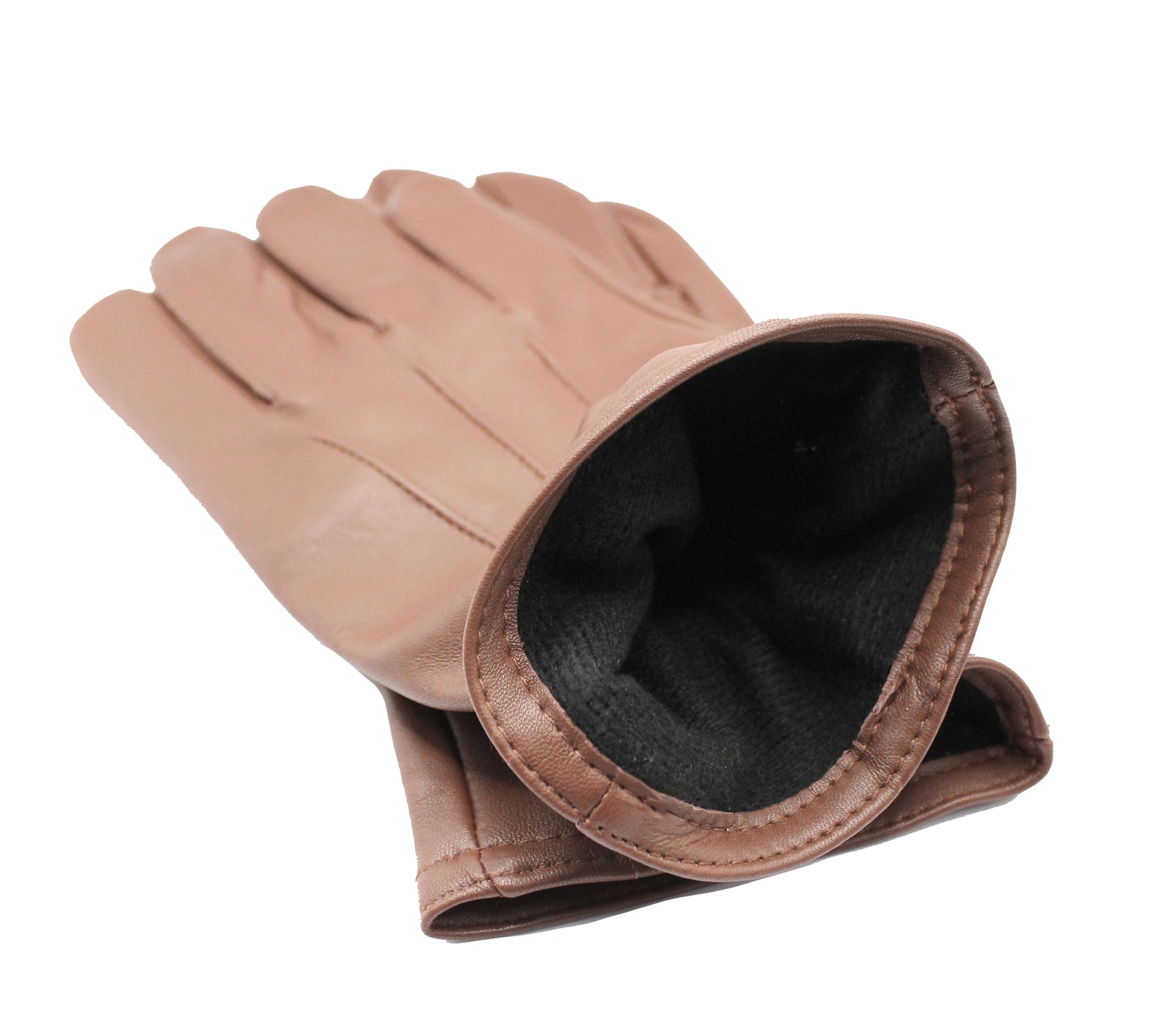 Dents Mens Genuine Full Grain Leather Gloves 3 Point Stitch Fleece Lined Warm Winter - Cognac - Small