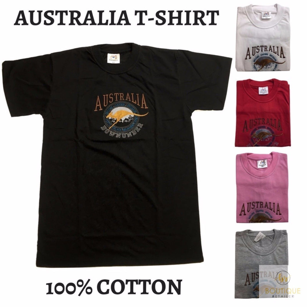 Adult Australia Kangaroo T Shirt Australia Day Souvenir Tee Top 100% Cotton - Navy - S