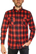 Mens Flannelette Long Sleeve Shirt 100% Cotton Check Authentic Flannel - Full Placket - Red - 4XL