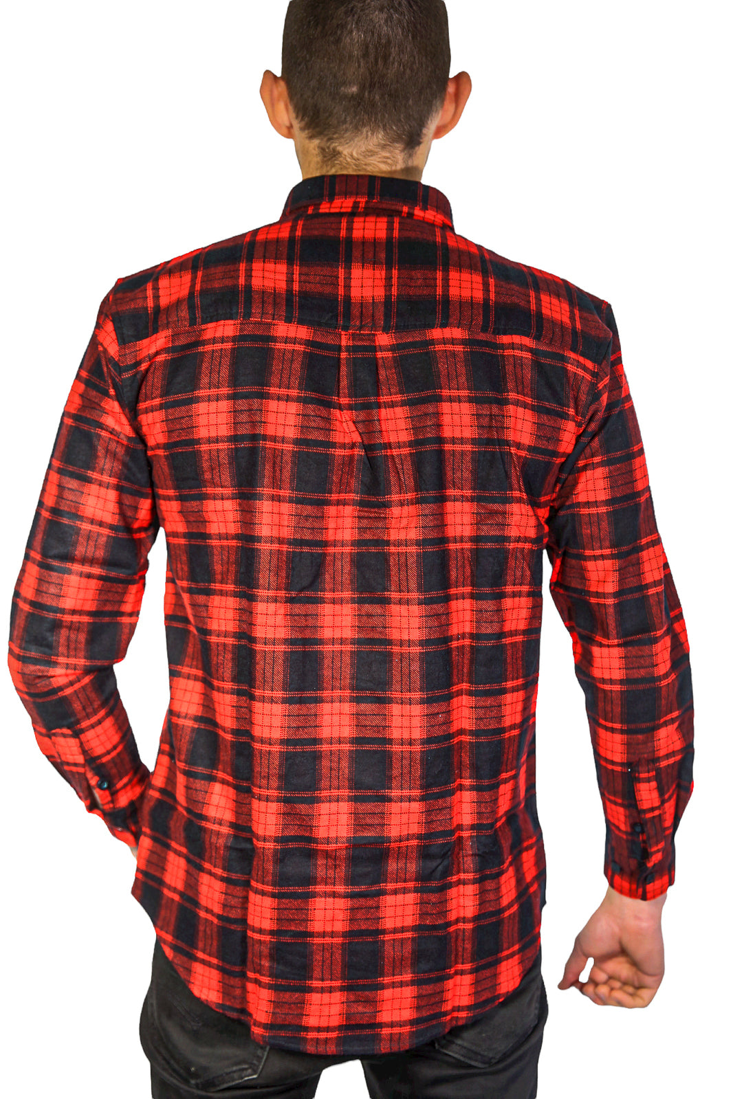 Mens Flannelette Long Sleeve Shirt 100% Cotton Check Authentic Flannel - Full Placket - Red - 4XL