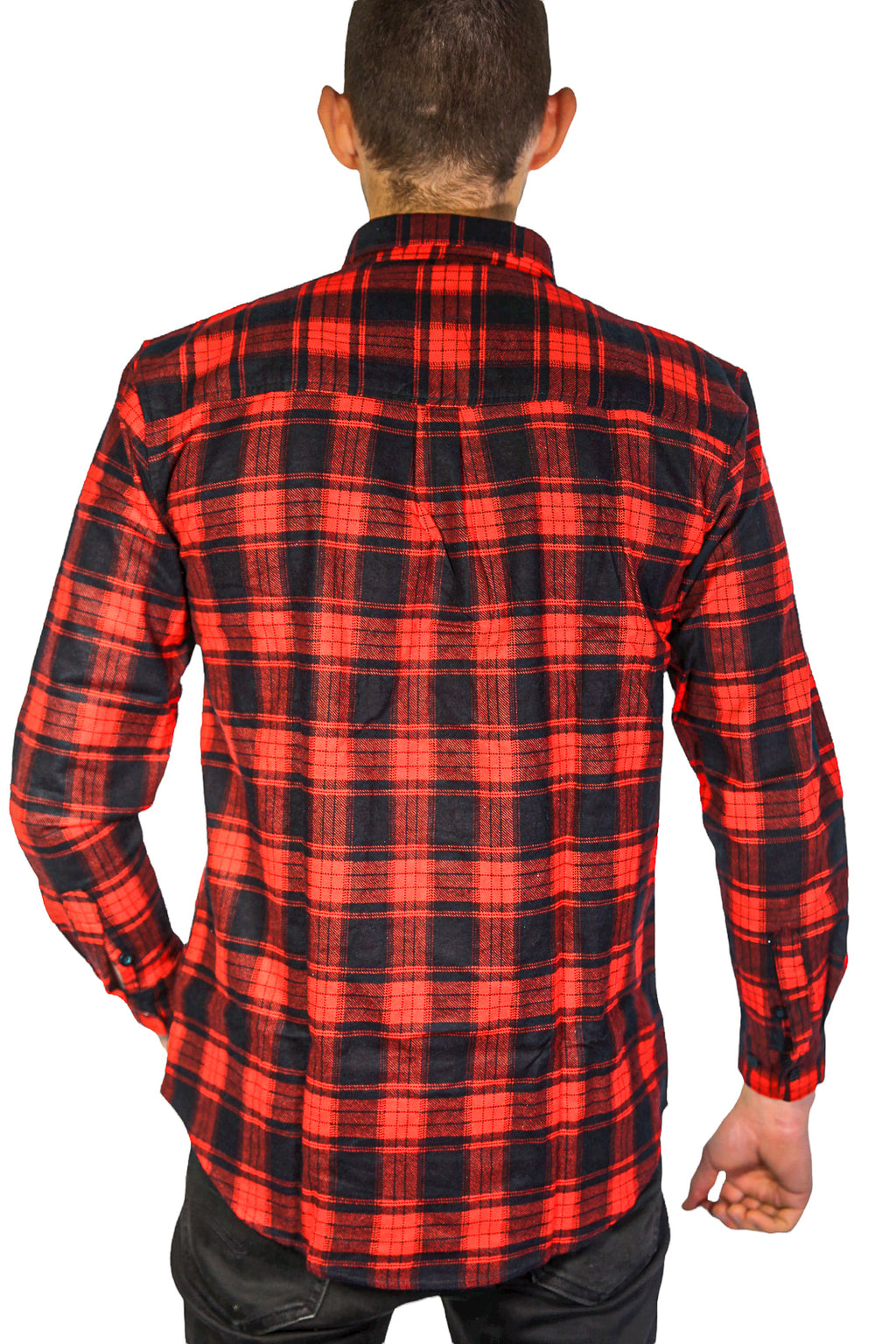 Mens Flannelette Long Sleeve Shirt 100% Cotton Check Authentic Flannel - Full Placket - Red - 6XL