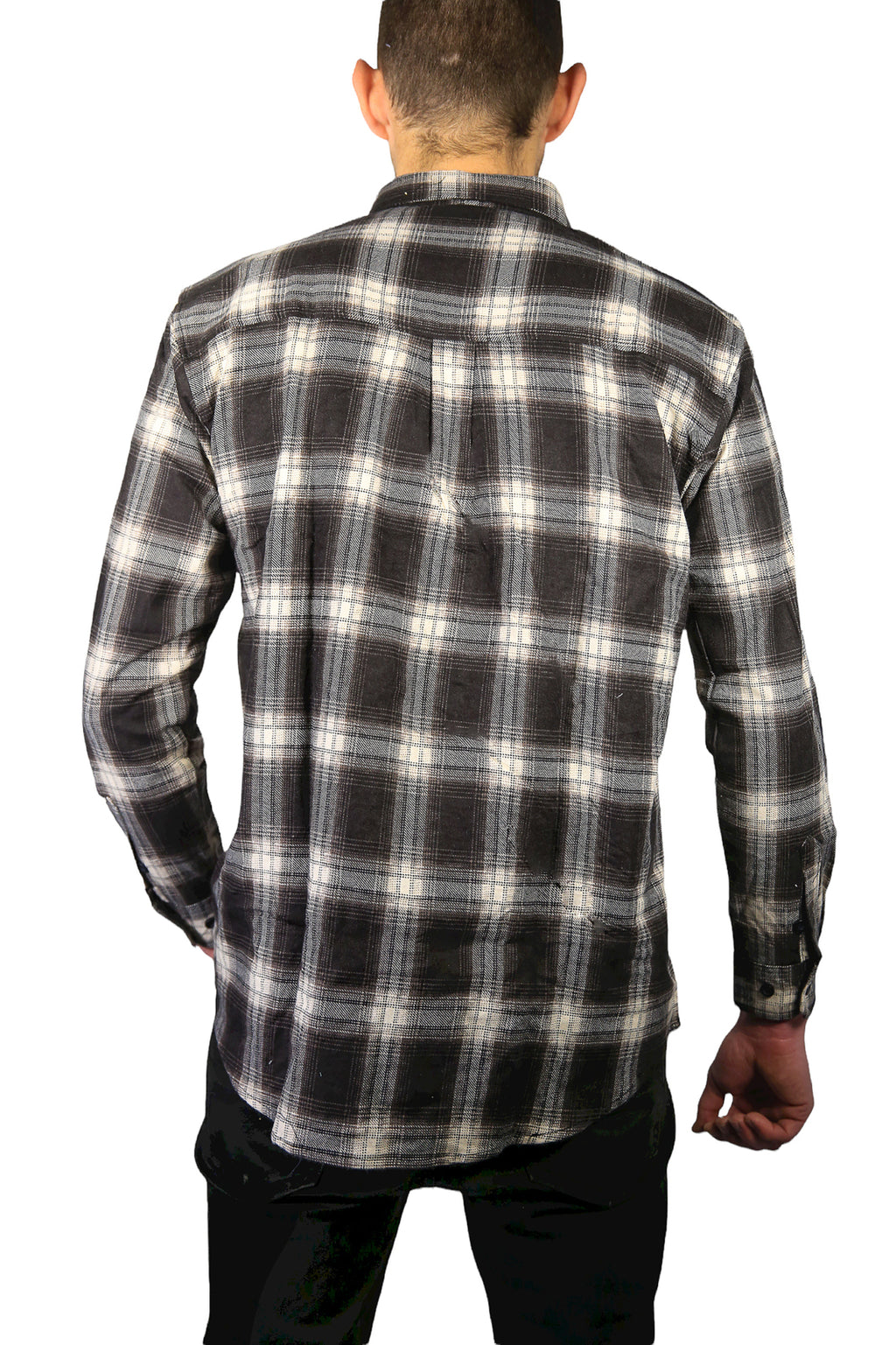 Mens Flannelette Long Sleeve Shirt 100% Cotton Check Authentic Flannel - Full Placket - Black - 4XL