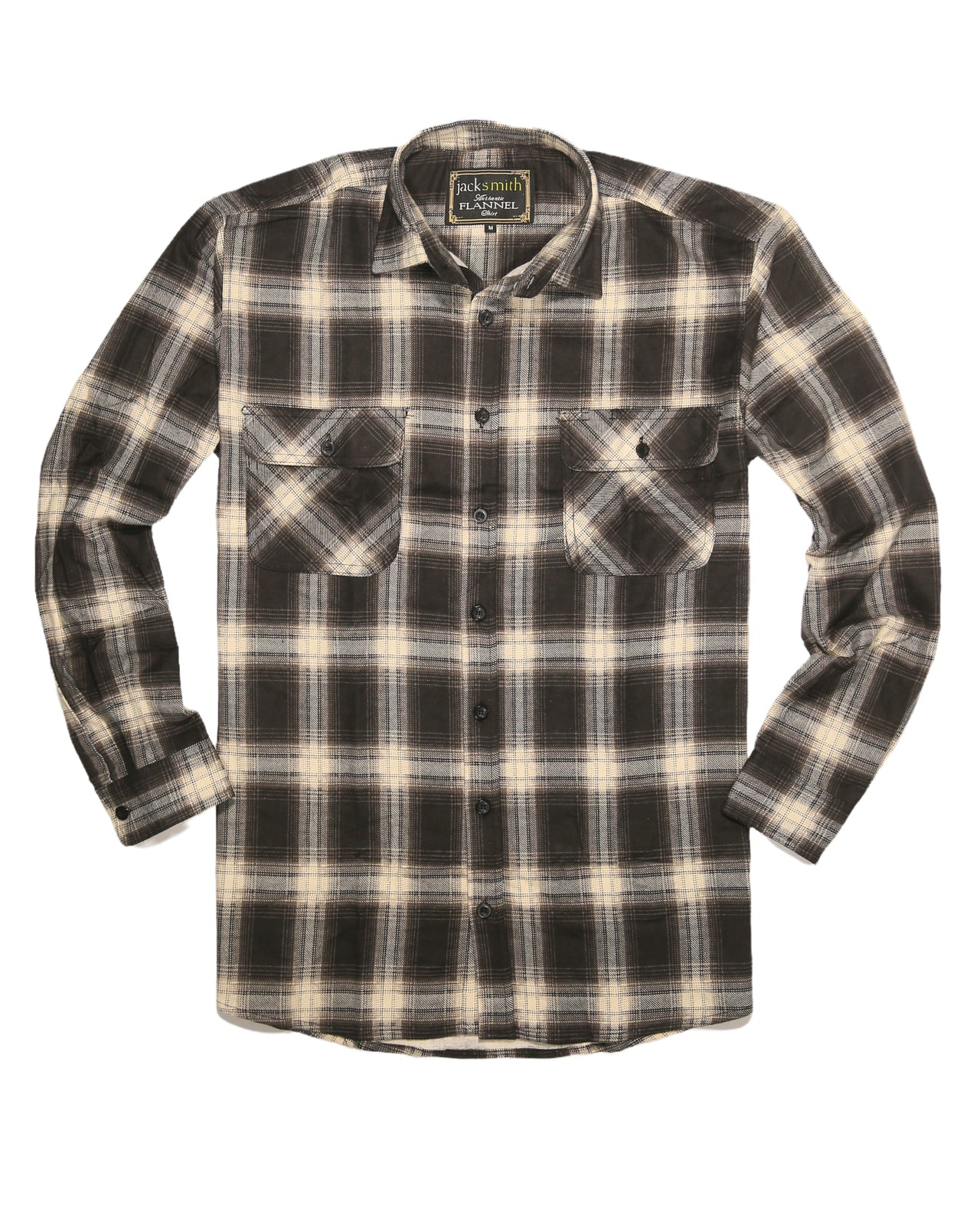 Mens Flannelette Long Sleeve Shirt 100% Cotton Check Authentic Flannel - Full Placket - Black - 5XL