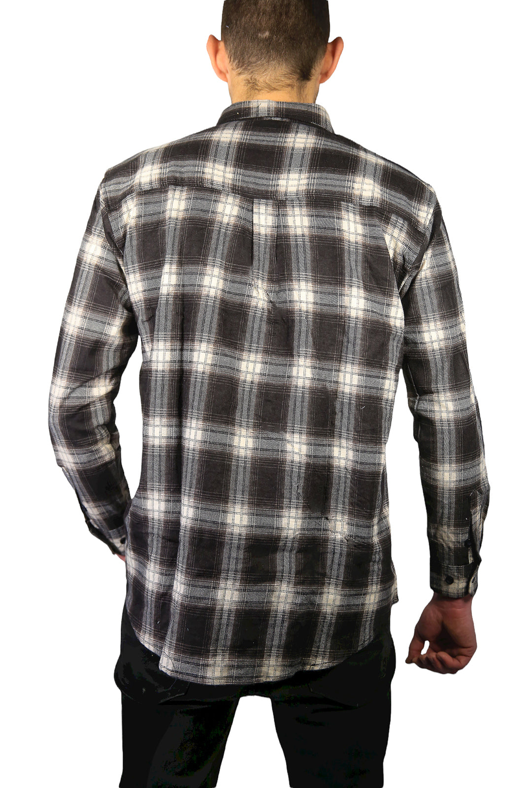 Mens Flannelette Long Sleeve Shirt 100% Cotton Check Authentic Flannel - Full Placket - Black - 6XL