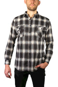 Mens Flannelette Long Sleeve Shirt 100% Cotton Check Authentic Flannel - Full Placket - Black - 8XL
