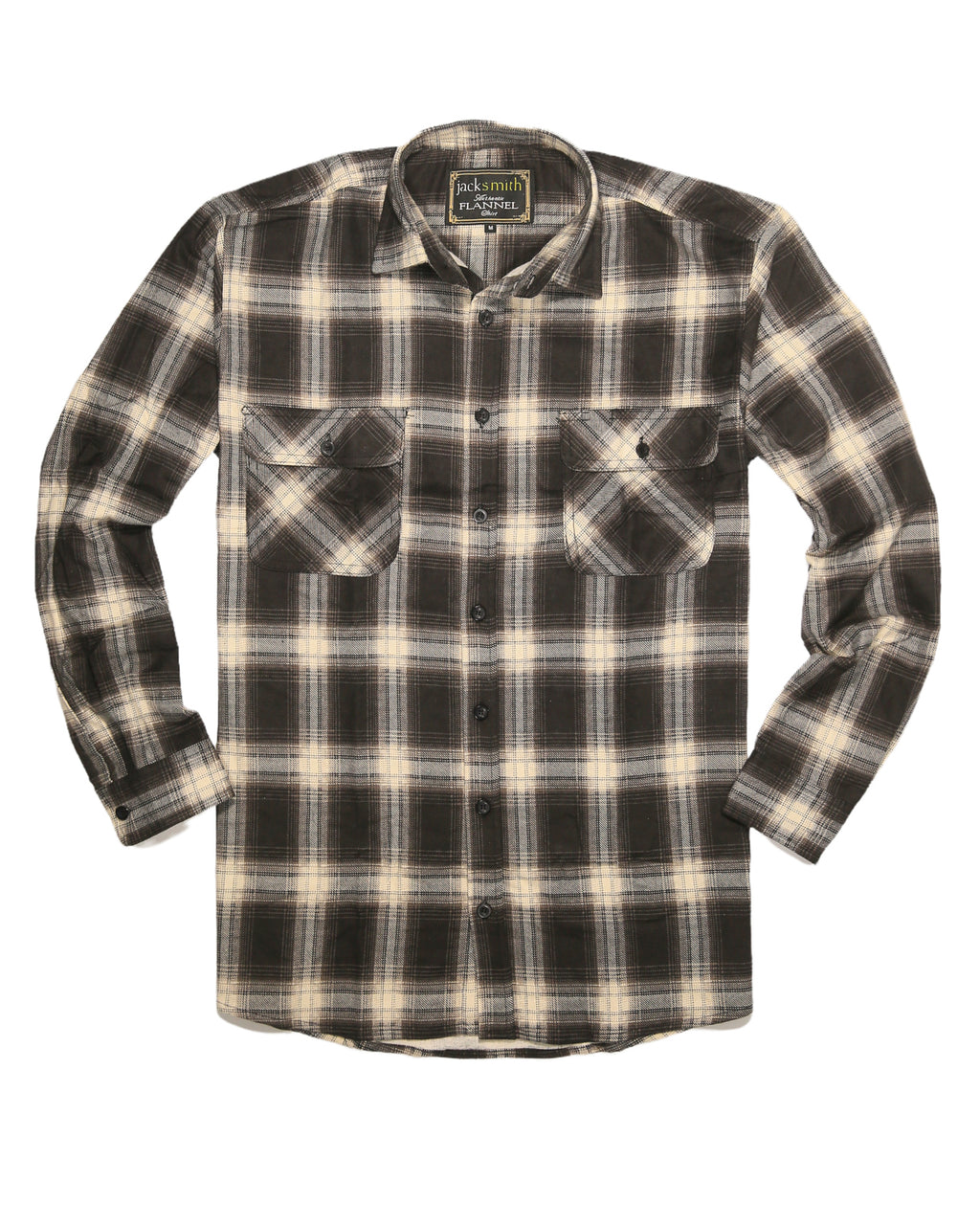 Mens Flannelette Long Sleeve Shirt 100% Cotton Check Authentic Flannel - Full Placket - Black - L