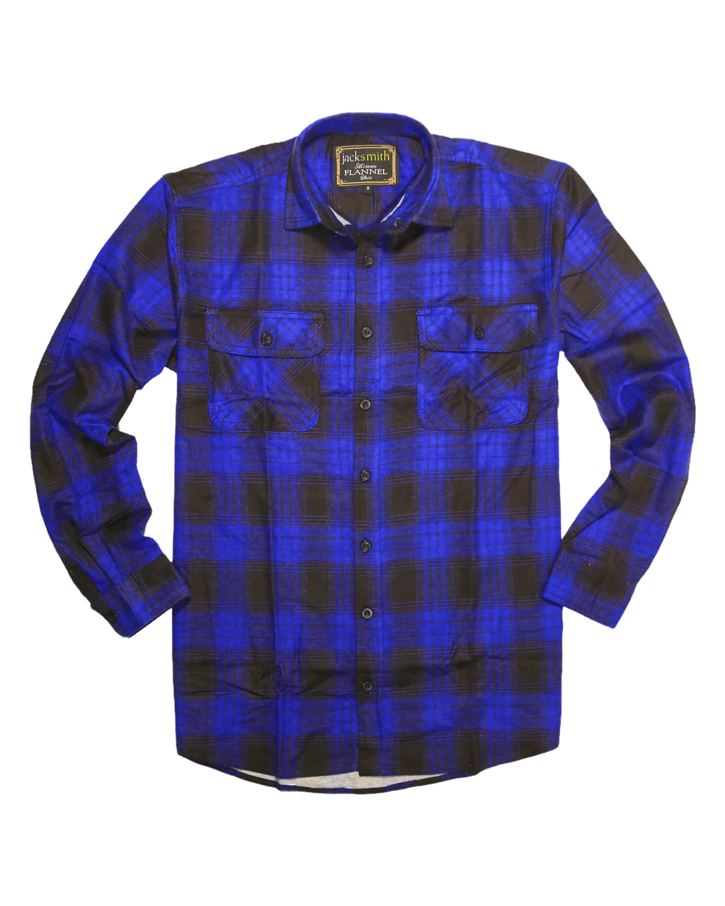 Mens Flannelette Long Sleeve Shirt 100% Cotton Check Authentic Flannel - Full Placket - Royal Blue  - M