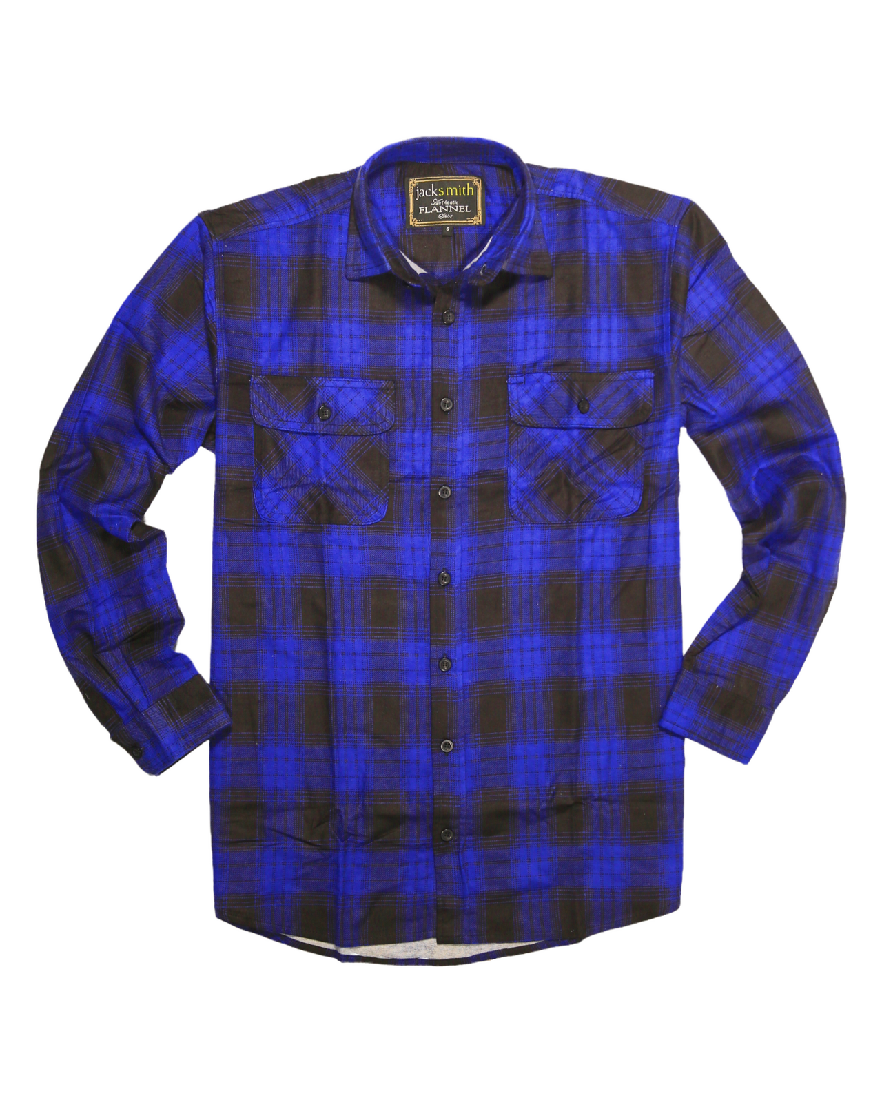 Mens Flannelette Long Sleeve Shirt 100% Cotton Check Authentic Flannel - Full Placket - Royal Blue  - XXL