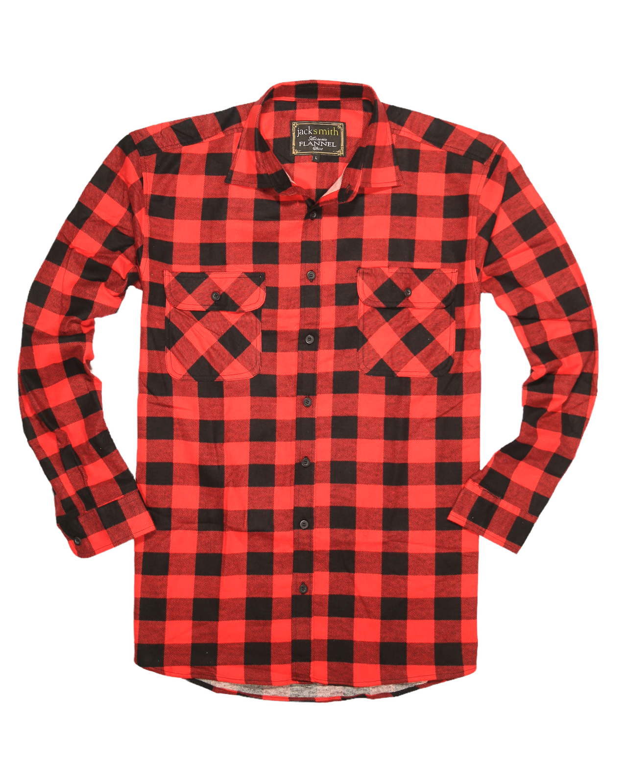 Mens 100% Cotton Flannelette Shirt Long Sleeve Check Authentic Flannel - Red/Black - L