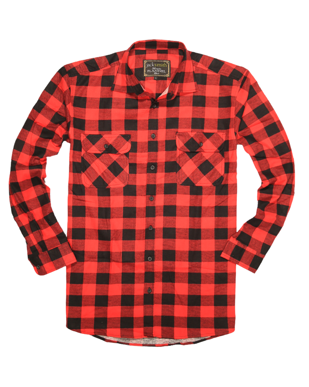 Mens 100% Cotton Flannelette Shirt Long Sleeve Check Authentic Flannel - Red/Black - S