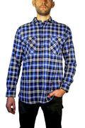 Mens 100% Cotton Flannelette Shirt Long Sleeve Check Authentic Flannel - Denim - 4XL