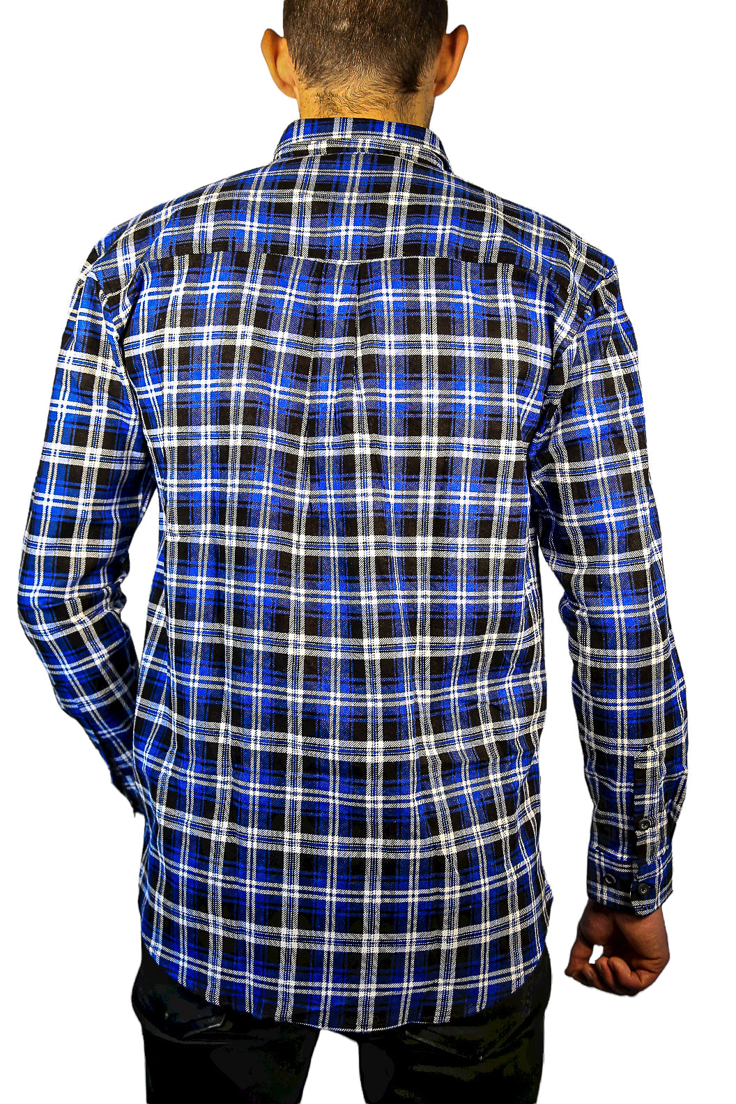Mens 100% Cotton Flannelette Shirt Long Sleeve Check Authentic Flannel - Denim - 8XL
