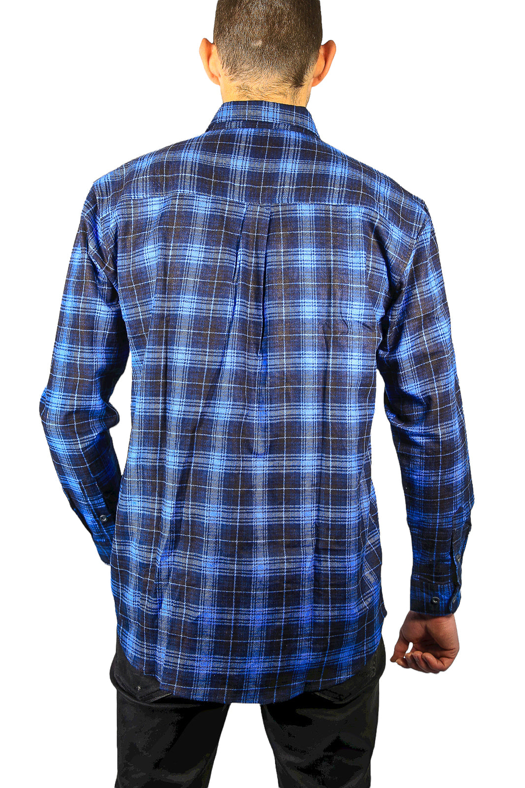 Mens 100% Cotton Flannelette Shirt Long Sleeve Check Authentic Flannel - Blue - 4XL