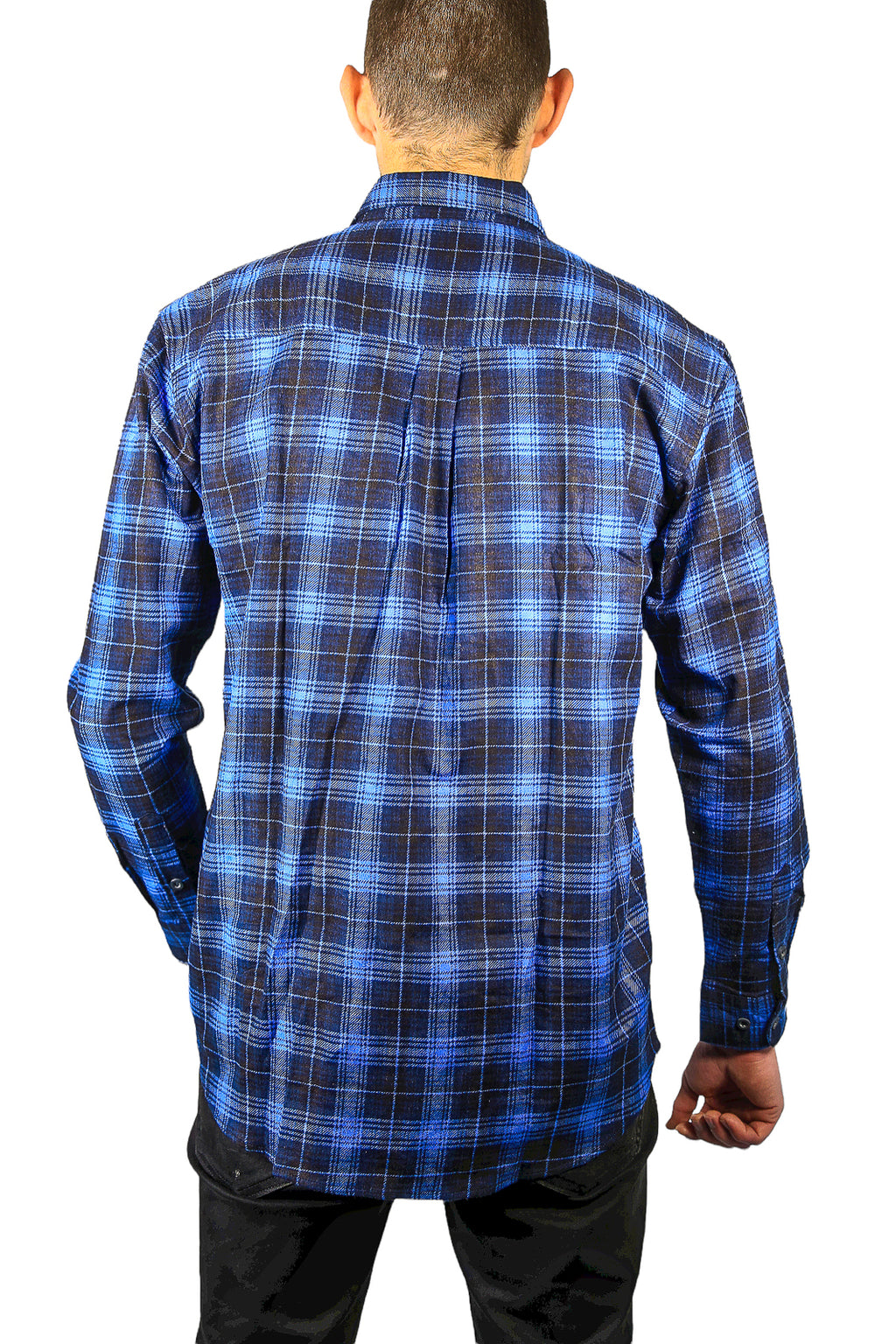 Mens 100% Cotton Flannelette Shirt Long Sleeve Check Authentic Flannel - Blue - XL