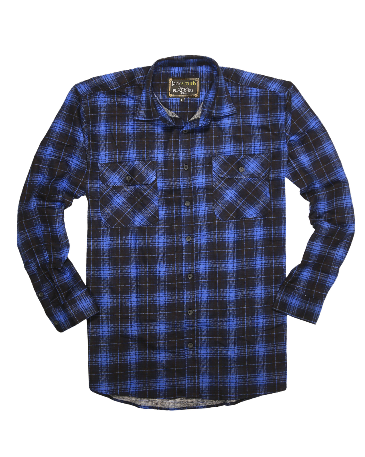 Mens 100% Cotton Flannelette Shirt Long Sleeve Check Authentic Flannel - Blue - XL
