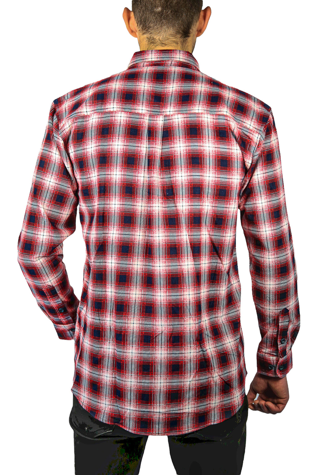 Mens 100% Cotton Flannelette Shirt Long Sleeve Check Authentic Flannel - Red/Navy - XXL