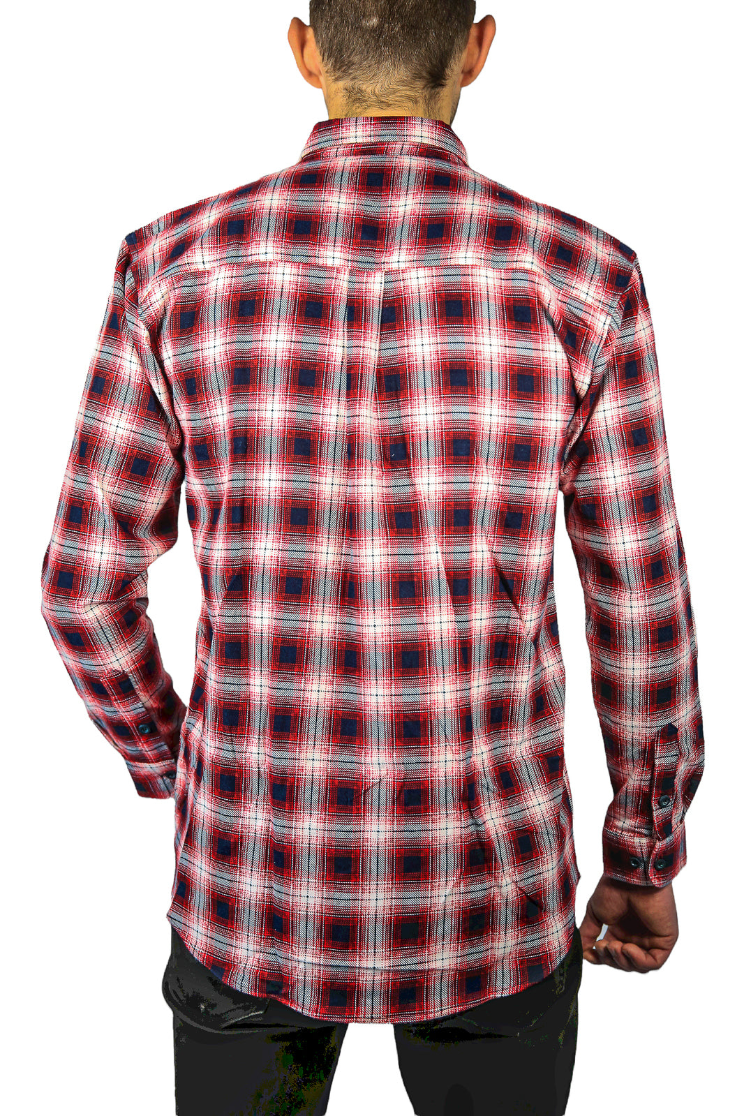 Mens 100% Cotton Flannelette Shirt Long Sleeve Check Authentic Flannel - Red/Navy - 6XL